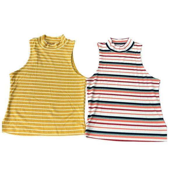 Aero Set Of 2 Seriously Soft Women's Sz M Ribbed Sleeveless Mock Neck Cropped To - Picture 1 of 14